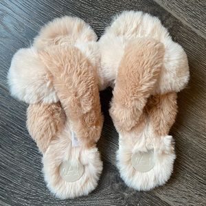 Anthropologie Lexi sandal-style faux fur slipper